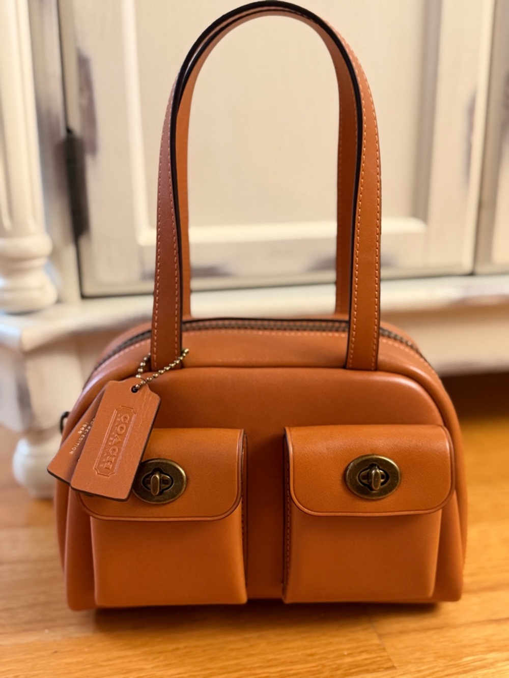 Coach Cognac Leather Double-Pocket Satchel